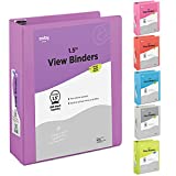 3 Ring Binder Purple, 1.5 Inch Clear View Cover with 2 Inside Pockets Binder, Colored School Supplies 1 Â½ Inch Round Ring Binders, Also Available in Red, Blue, Pink, Green, and Grey (1 PC) â€“ by Enday