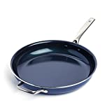 Blue Diamond Cookware Diamond Infused Ceramic Nonstick, 14" Large Frying Pan with Helper Handle, PFAS-Free, Dishwasher Safe, Oven Safe, Blue