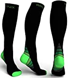 Physix Gear Compression Socks for Men & Women 20-30 mmhg Graduated Athletic for Running Nurses Shin Splints Flight Travel & Maternity Pregnancy - Boost Stamina Circulation & Recovery GRN LXL (1 Pair)