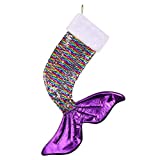 OurWarm Purple Mermaid Tail Christmas Stocking, Magic Reversible Sequins Mermaid Holiday Stockings for Christmas Decorations, 24 Inch Sparkly Christmas Stockings