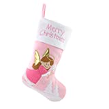 WEWILL 18’’ Baby’s 1st Pink Felt Christmas Stockings Angel Embroidered Xmas Stocking Gift Bag for Home Holiday Decoration, Pink