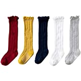 Jastore 5 Pairs Unisex Baby Girl Boy Lace Stocking Toddler Knit Knee High Cotton Socks (1-3T, A-Mixed Color-5 Pairs)