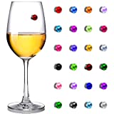 24 Pieces Wine Glass Charms Crystal Magnetic Drink Markers for Wine Glass Champagne Flutes Cocktails Martinis, Colorful