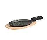 Jim Beam JB0159, Heavy Duty Construction, Pre Seasoned Cast Iron Skillet with Wooden Base and Mitt, Black,Small