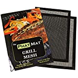 PhatMat Non Stick Grill Mats Mesh - Set of 2 - Nonstick Heavy Duty BBQ Grilling & Baking Accessories for Traeger, Recteq, Green Mountain, Smoker - 16" x 11"