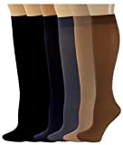 SUMONA 6 Pairs Women Opaque Stretchy Spandex Knee High Trouser Socks (Queen, Assorted #1)