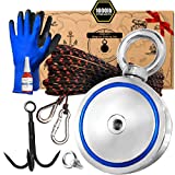 Double Sided Magnet Fishing Kit - 1000 LB Magnet Pull (2 Fishing Magnets 500 LB Combined) - Includes Grappling Hook, Heavy Duty 65FT Rope, Gloves, Locking Carabiner & Threadlocker - Fishing Magnet Kit