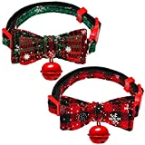 Coolrunner 2 Pack Cat Collar Breakaway with Cute Bow Tie and Bell, Christmas Cat Plaid Collar, Cute Bow Tie S for Kitty and Some Puppies, Adjustable 7.8-11.0 inch (2 Pack (6.7-10.6 Inch))