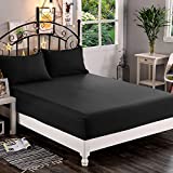 Premium Hotel Quality 1-Piece Fitted Sheet, Luxury & Softest 1500 Thread Count Egyptian Quality Bedding Fitted Sheet Deep Pocket up to 16inch, Wrinkle and Fade Resistant, Queen, Black