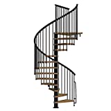 Arke Nice1 Wood Tread Spiral Staircase Kits - 107-1/2" to 119-5/16" Height - Hi-Gloss Black Enamel - Adjustable, Interior Stairway (63" Diameter)