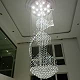 7PM D32" x H94" Modern Contemporary Spiral Round Rain Drop Raindrop K9 Crystal Chandelier Light Fixture Ceiling Lamp for Staircase Kit Hallway High Ceilings GU10 LED Bulbs Lights Required Flush Mount