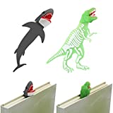 2 Pieces Luminous Dinosaur Bookmark Giant Shark Bookmark Cool 3D Bookmarks 3D Cartoon Animal Bookmark for Kids Boys Girls Men Women, School Supplies