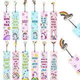 12 Pieces Unicorn and Rainbow Theme Bookmarks Sunflower Theme Bookmarks with 12 Pieces Metal Charms, Inspirational Quotes Bookmarker Page Markers Christmas Gift for Kids Teens Adult (Unicorn-Rainbow)