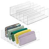 mDesign Plastic Purse Organizer for Bedroom Closet, Shelf Storage - Holds Woman's Purse, Hanging Bag, Zipper Handbag, Tote, Perfect for Space Saving - 5 Sections - Lumiere Collection - 2 Pack - Clear