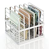mDesign Metal Divided Stackable Purse Organizer for Closets, Bedrooms, Dressers, Shelves - Closet Shelf Storage Solution for Purses, Clutches, Wallets, Accessories - 5 Sections, 2 Pack - Chrome