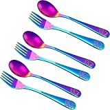 6 Pieces Toddler Utensils Kids Rainbow Silverware Stainless Steel Kids Utensils Forks and Spoons, Metal Childrens Safe Flatware Child Cutlery Set, Dishwasher Safe