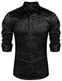 COOFANDY Men's Luxury Button Down Rose Floral Print Dress Shirt Satin Silk Long Sleeve Shirt (Black, Medium)