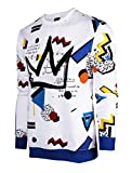 SCREENSHOTBRAND-F11963 Mens Urban Hip Hop Premium Fleece - Pullover Activewear Street Fashion Crew Neack Sweatshirt-White/Pop-Xlarge
