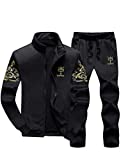 Lavnis Men's Casual Tracksuit Full Zip Running Jogging Athletic Sports Jacket and Pants Set Black S