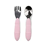 Bumkins Utensils, Silicone and Stainless Steel Baby Fork and Spoon Set, Toddler Silverware, Self Feeding – Pink