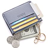 Cyanb Slim Leather Credit Card Case Holder Front Pocket Wallet Change Purse for Women Girls with keychain Blue