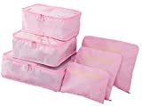 Lightweight 6 Pcs Packing Cubes System, FashionUP Travel Storage Packing Organizers Laundry Bags Compression Pouches for Luggage (Pink)