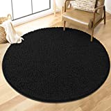 MAYSHINE Round Non-Slip Chenille Shaggy Machine-Washable Dog Door Mat Black (3 Feet Diameter)