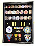 Challenge Coin/Medals/Pins/Badges/Ribbons/Insignia/Buttons Chips Combo Display Case Box Cabinet (Black Finish)
