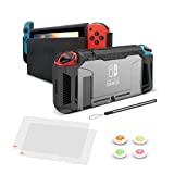 Innoc Switch Case Dockable Case for Nintendo Switch with Screen Protector and Thumb Caps, Ergonomic TPU Grip Ultra-Thin Protective Case for Nintendo Switch (Black)