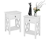 Bonnlo White Nightstand with Drawer and Shelf, Farmhouse Night Stands for Bedrooms Set of 2, End Table Bed Side Table/Night Stand with Rustic Handle for Small Spaces, Dorm, Kids’ Room, Living Room