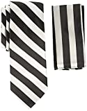 Stacy Adams Men's Solid Woven Formal Stripe Tie Set, Black/White, One Size