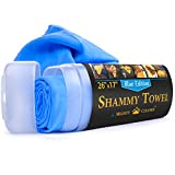 Premium Chamois Cloth for Car - 26”x17”- Blue Car Shammy Towel + Storage Case - Super Absorbent - Scratch-Free Shammy Cloth for Car