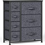 Storage Tower with 7 Drawers Fabric Dresser Drawer Organizer for Bedroom with Steel Frame, Wood Top, Easy Pull Drawer for Closet, Hallway, Entryway, Nursery Room by FURNINXS (Black)