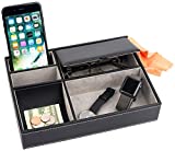 Mantello Leather Desktop Storage Organizer, Multi Catchall Tray, Valet Tray, Nightstand or Dresser Organizer - 5 Compartment Wallet, Phone, Keys, Jewelry, Money, Accessories - Anti-Scratch Felt Bottom