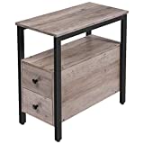 HOOBRO Side Table, Chairside Table with 2 Drawer and Open Storage Shelf, Narrow Nightstand for Small Spaces, Stable and Sturdy Construction, Wood Look Accent Furniture, Greige and Black BG54BZ01