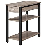 VASAGLE Side Table with Drawer and 2 Wooden Shelves, Narrow End Table, Slim Nightstand for Small Spaces, Made of Metal Structure, Stable and Durable, Industrial, Greige and Black ULET313B02