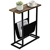 Small Side Table for Small Spaces - Slim End Table with Magazine Holder - Narrow End Tables Living Room - Skinny Bedside Table Small Nightstand Bedroom - Industrial Rustic Little Thin Side Table