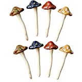 Exttlliy 8Pcs Ceramic Garden Mushrooms Figurine Decorative Plants Stakes Accessories Lawn Ornaments Statue for Outdoor (Random Color)