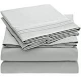 Mellanni Queen Sheet Set - Iconic Collection Bedding Sheets & Pillowcases - Luxury, Extra Soft, Cooling Bed Sheets - Deep Pocket up to 16" - Wrinkle, Fade, Stain Resistant - 4 PC (Queen, Light Gray)