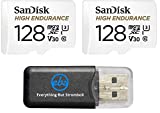 SanDisk High Endurance 128GB MicroSDXC Memory Card (2 Pack) for Dash Cams & Home Security System Video Cameras (SDSQQNR-128G-AN6IA) Class 10 Bundle with 1 Everything But Stromboli MicroSD Card Reader