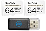 2-Pack SanDisk High Endurance Video Monitoring MicroSD MicroSDHC Card with Adapter 64GB (SDSDQQ-064G-2PK-R4BK) Bundle with Everything But Stromboli Memory Card Reader