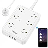 Smart Power Strip, TESSAN WiFi Flat Plug Strip with 3 Smart Outlets and 3 USB Ports, 6 Feet Extension Cord, Wall Mountable, Compatible with Alexa and Google Home, White