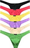 IKINGSKY Men's Silky Thong Sexy T-Back Mens Underwear Low Rise Stretch Underpanties (Large, 6 Pack)