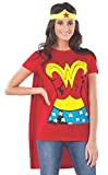 Rubies Women's DC Comics Wonder Woman T-Shirt with Cape and Headband, Red, Large