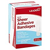 Leader Sterile Sheer Adhesive Bandages, Latex Free, Blends with Skin, Helps Prevent Infection, Comfortable Protection for First Aid and Wound Care, Compare to Band-Aid, All One Size 3/4" x 3", 100 ct.