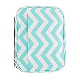 Good Ruby Premium Canvas Bible Cover with Carrying Handle, Book Protector with Pockets Colorful Compact Chevron Bible Case with Zipper and Pen Holder for Women, Teens, Girls (Aqua Chevron)