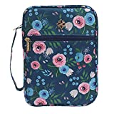 Inspring Bible Cover Case for Women with Zip Pocket and Inner Organizing Pockets Fits Standard Size Bible 9.8x6.5x2.4in Floral Fabric