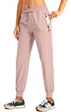 Soothfeel Women's Joggers Pants Quick Dry Workout Athletic Hiking Pants for Women with Zipper Pockets Pink