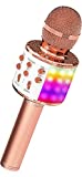 OVELLIC Karaoke Microphone for Kids, Wireless Bluetooth Karaoke Microphone with LED Lights, Portable Handheld Mic Speaker Machine, Great Gifts Toys for Girls Boys Adults All Age (Rose Gold)