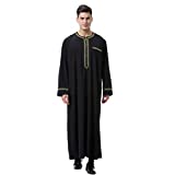 HANYIMIDOO Muslim Arab Men Long Sleeve Crew Neck Thobe Thawb Caftan (Large, Black)